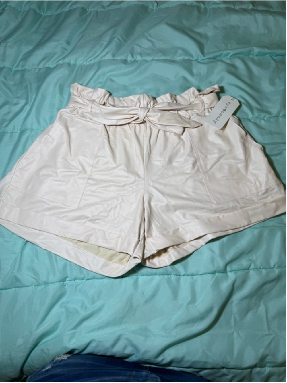 Women's Eyecandy Beige Faux Leather High Waist Shorts 1X